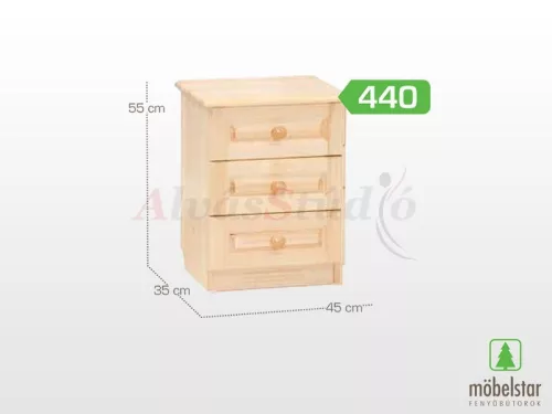 Möbelstar 440 - 3 fiókos natúr fenyő éjjeliszekrény