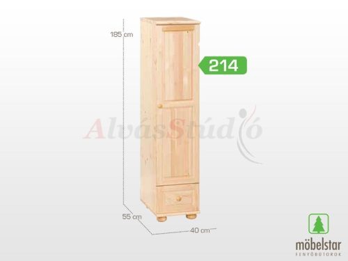 Möbelstar 214 - 1 door 1 drawer plain pine wardrobe (with shelves)
