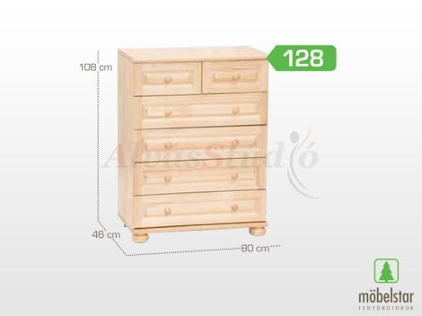 Möbelstar 128 - 4 drawer -  2 drawer plain pine dresser