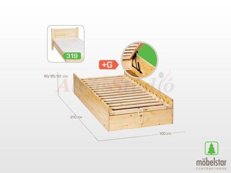 Möbelstar 319G - plain pine bed frame with gas spring storage 90x200 cm