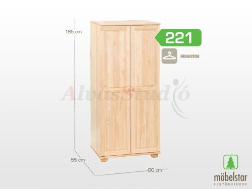 Möbelstar 221 - 2 ajtós natúr fenyő szekrény (akasztós)