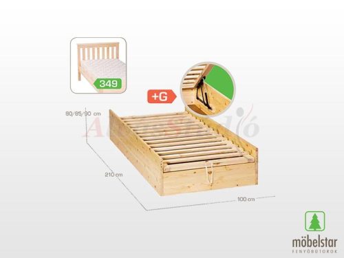 Möbelstar 349G - plain pine bed frame with gas spring storage 90x200 cm