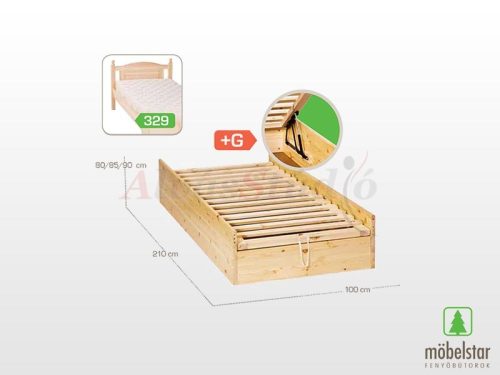 Möbelstar 329G - plain pine bed frame with gas spring storage 90x200 cm