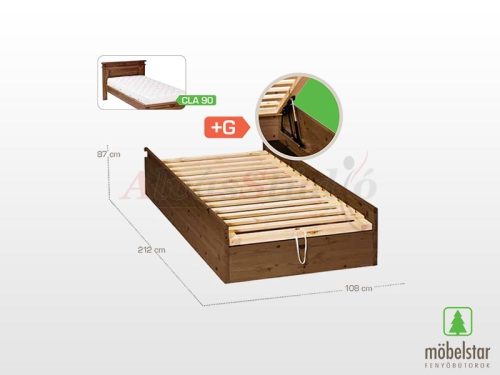 Möbelstar CLA 90G  - stained pine bed frame with gas spring storage 90x200 