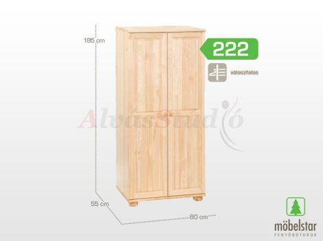 Möbelstar 222 - 2 ajtós natúr fenyő szekrény (válaszfalas)