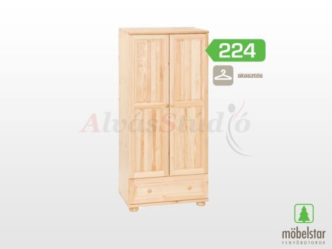 Möbelstar 224 - 2 door 1 drawer plain pine wardrobe 