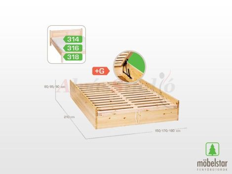 Möbelstar 316G - plain pine bed frame with gas spring storage 160x200 cm