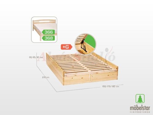 Möbelstar 366G - plain pine bed frame with gas spring storage 160x200 