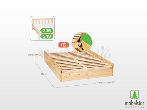 Möbelstar 346G - plain pine bed frame with gas spring storage 160x200 