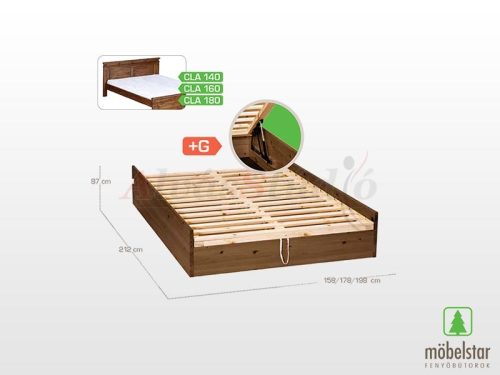 Möbelstar CLA 140G  - stained pine bed frame with gas spring storage 140x200 