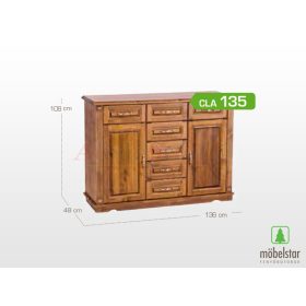   Möbelstar CLA 135 - 2 ajtós 7 fiókos pácolt fenyő komód