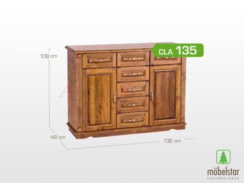 Möbelstar CLA 135 - 2 ajtós 7 fiókos pácolt fenyő komód