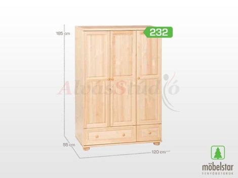 Möbelstar 232 - 3 door 2 drawer plain pine wardrobe 
