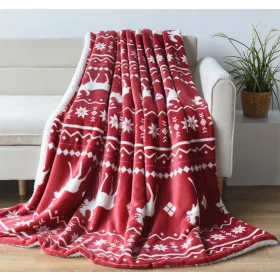 Naturtex pléd sherpa fehér-bordó szarvasos 150x200 cm