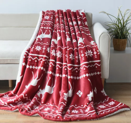 Naturtex pléd sherpa fehér-bordó szarvasos 150x200 cm