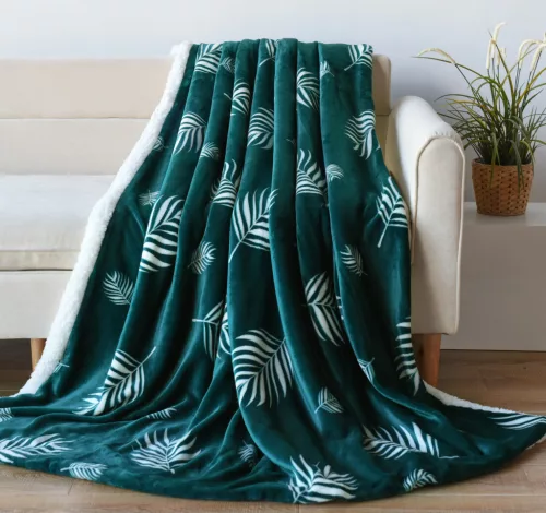 Naturtex pléd sherpa leveles zöld-fehér 150x200 cm