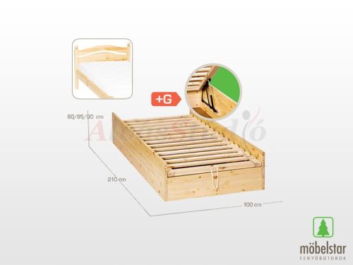 Möbelstar 309G - plain pine bed frame with gas spring storage 90x200 cm