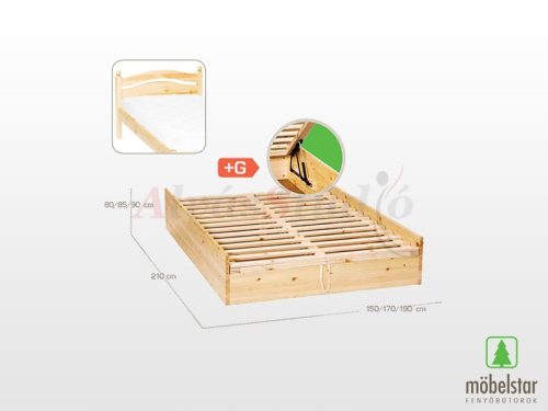 Möbelstar 306G - plain pine bed frame with gas spring storage 160x200 cm