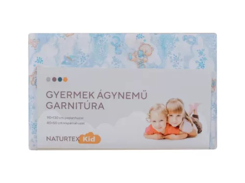 Naturtex 2 részes pamut ágynemű 90x130/40x50 cm Kék macis